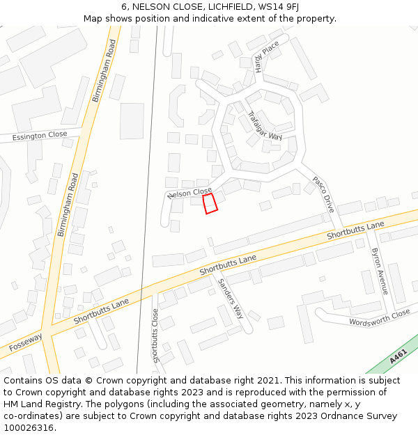 6, NELSON CLOSE, LICHFIELD, WS14 9FJ: Location map and indicative extent of plot