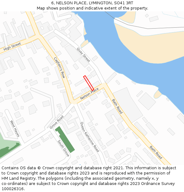 6, NELSON PLACE, LYMINGTON, SO41 3RT: Location map and indicative extent of plot