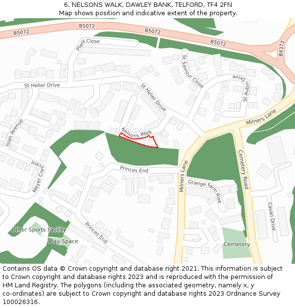 6, NELSONS WALK, DAWLEY BANK, TELFORD, TF4 2FN: Location map and indicative extent of plot