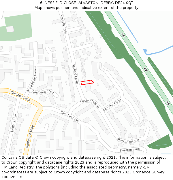6, NESFIELD CLOSE, ALVASTON, DERBY, DE24 0QT: Location map and indicative extent of plot