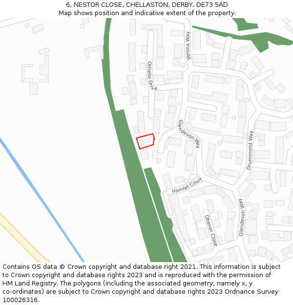 6, NESTOR CLOSE, CHELLASTON, DERBY, DE73 5AD: Location map and indicative extent of plot