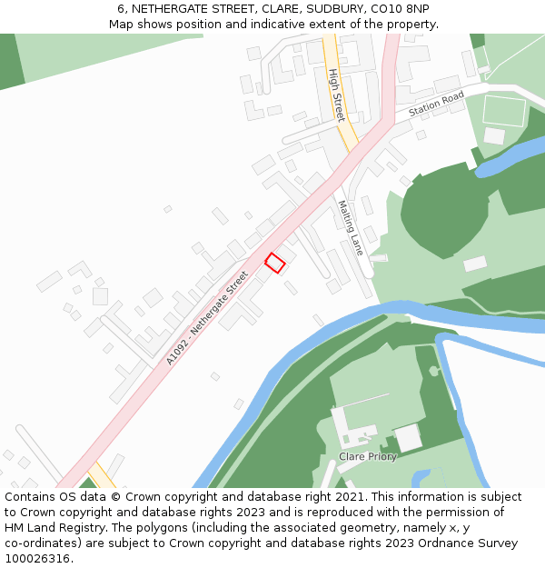 6, NETHERGATE STREET, CLARE, SUDBURY, CO10 8NP: Location map and indicative extent of plot