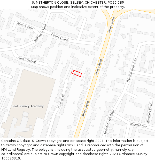 6, NETHERTON CLOSE, SELSEY, CHICHESTER, PO20 0BP: Location map and indicative extent of plot