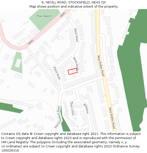 6, NEVILL ROAD, STOCKSFIELD, NE43 7JX: Location map and indicative extent of plot