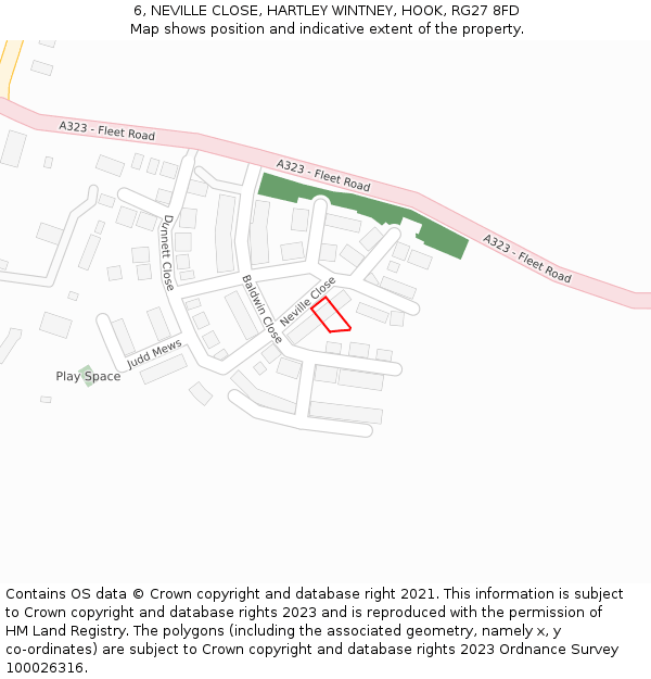 6, NEVILLE CLOSE, HARTLEY WINTNEY, HOOK, RG27 8FD: Location map and indicative extent of plot