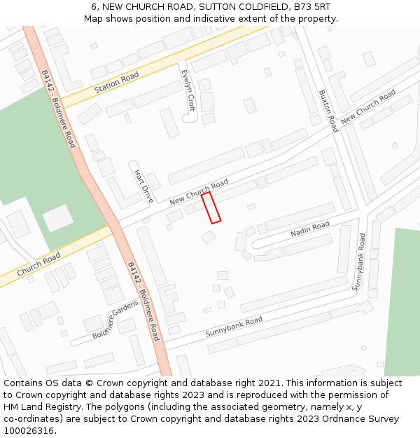 6, NEW CHURCH ROAD, SUTTON COLDFIELD, B73 5RT: Location map and indicative extent of plot