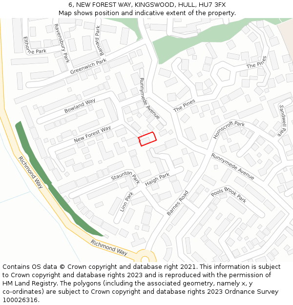 6, NEW FOREST WAY, KINGSWOOD, HULL, HU7 3FX: Location map and indicative extent of plot