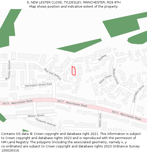 6, NEW LESTER CLOSE, TYLDESLEY, MANCHESTER, M29 8TH: Location map and indicative extent of plot