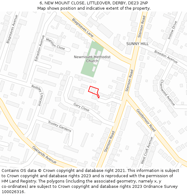 6, NEW MOUNT CLOSE, LITTLEOVER, DERBY, DE23 2NP: Location map and indicative extent of plot