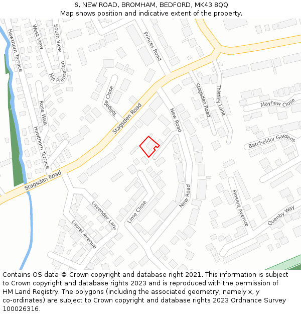 6, NEW ROAD, BROMHAM, BEDFORD, MK43 8QQ: Location map and indicative extent of plot