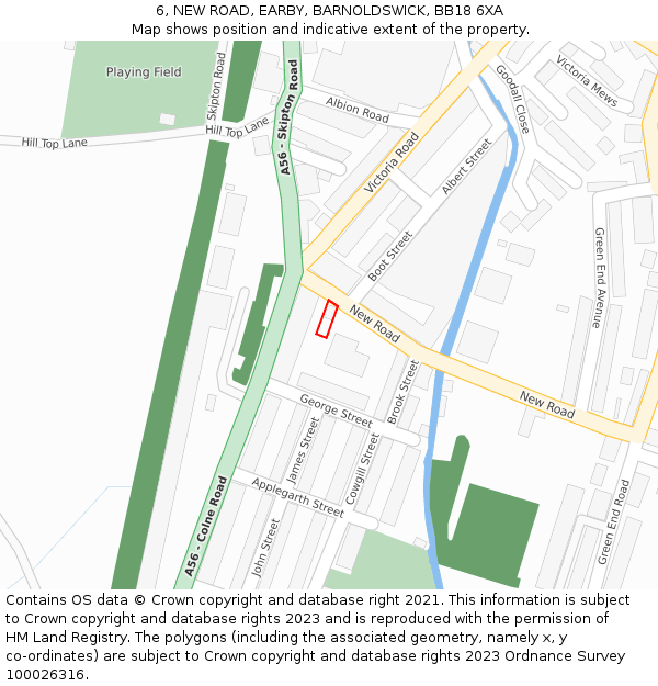 6, NEW ROAD, EARBY, BARNOLDSWICK, BB18 6XA: Location map and indicative extent of plot