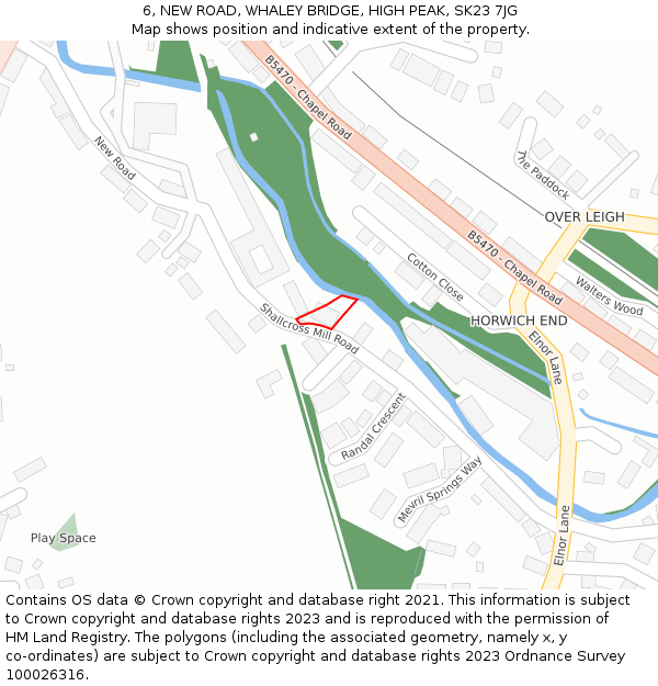 6, NEW ROAD, WHALEY BRIDGE, HIGH PEAK, SK23 7JG: Location map and indicative extent of plot