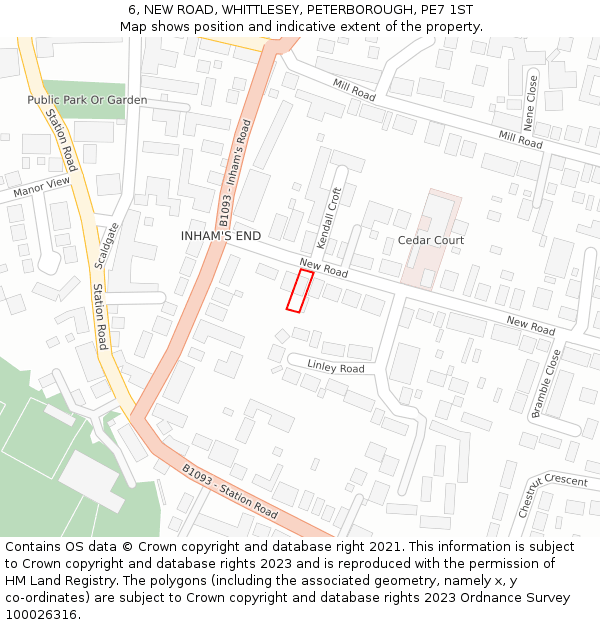 6, NEW ROAD, WHITTLESEY, PETERBOROUGH, PE7 1ST: Location map and indicative extent of plot