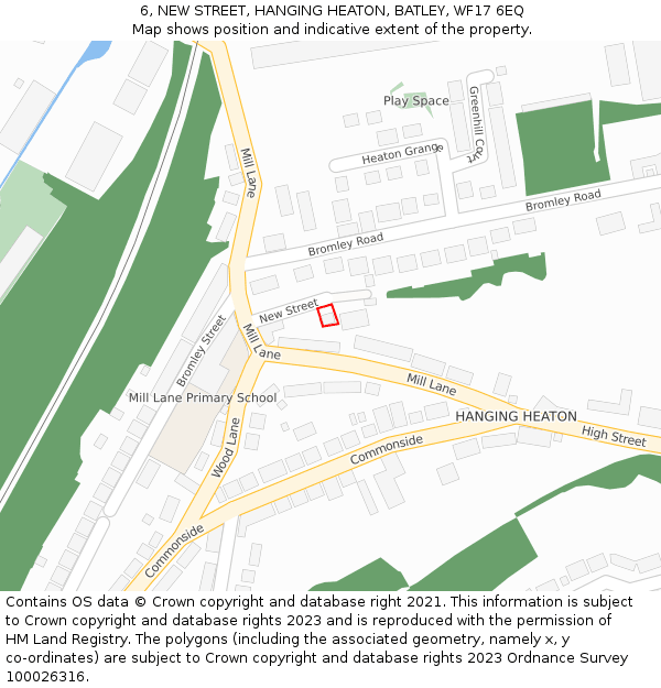 6, NEW STREET, HANGING HEATON, BATLEY, WF17 6EQ: Location map and indicative extent of plot