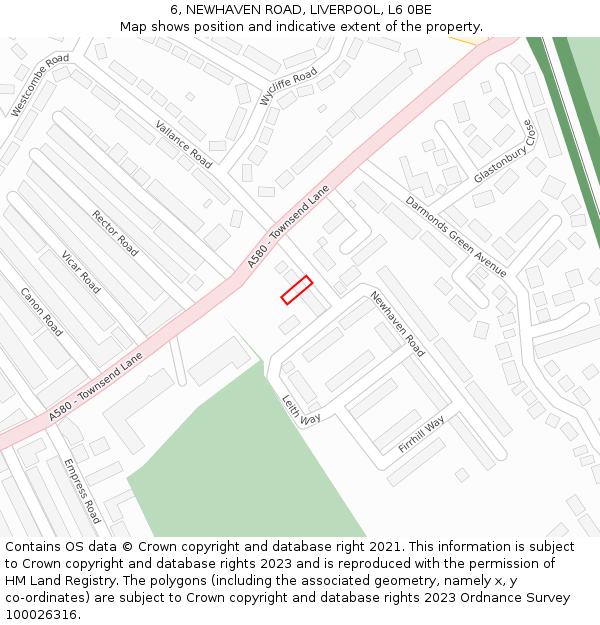 6, NEWHAVEN ROAD, LIVERPOOL, L6 0BE: Location map and indicative extent of plot