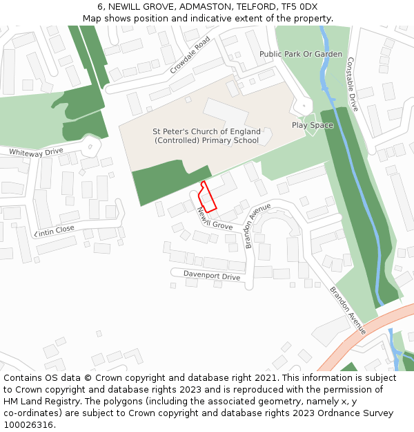 6, NEWILL GROVE, ADMASTON, TELFORD, TF5 0DX: Location map and indicative extent of plot