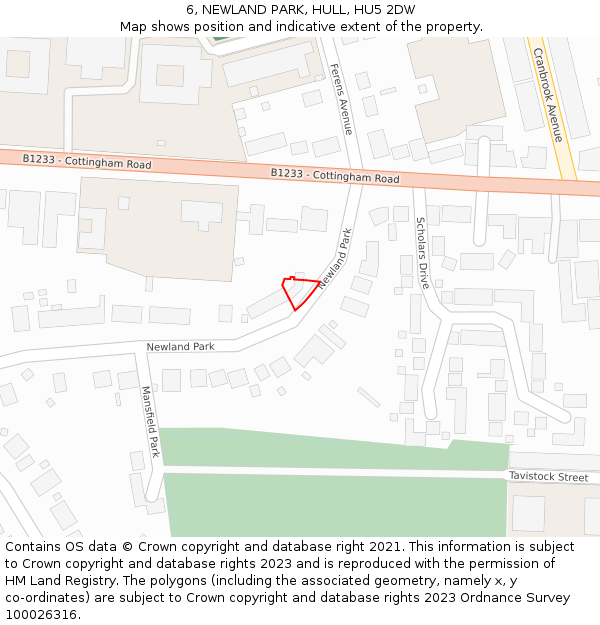 6, NEWLAND PARK, HULL, HU5 2DW: Location map and indicative extent of plot