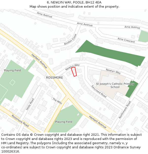 6, NEWLYN WAY, POOLE, BH12 4EA: Location map and indicative extent of plot