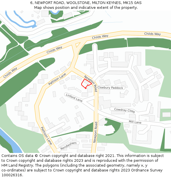 6, NEWPORT ROAD, WOOLSTONE, MILTON KEYNES, MK15 0AS: Location map and indicative extent of plot