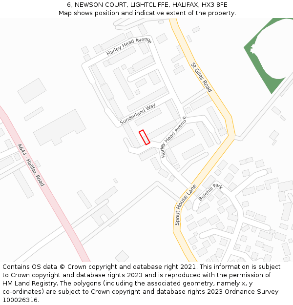 6, NEWSON COURT, LIGHTCLIFFE, HALIFAX, HX3 8FE: Location map and indicative extent of plot