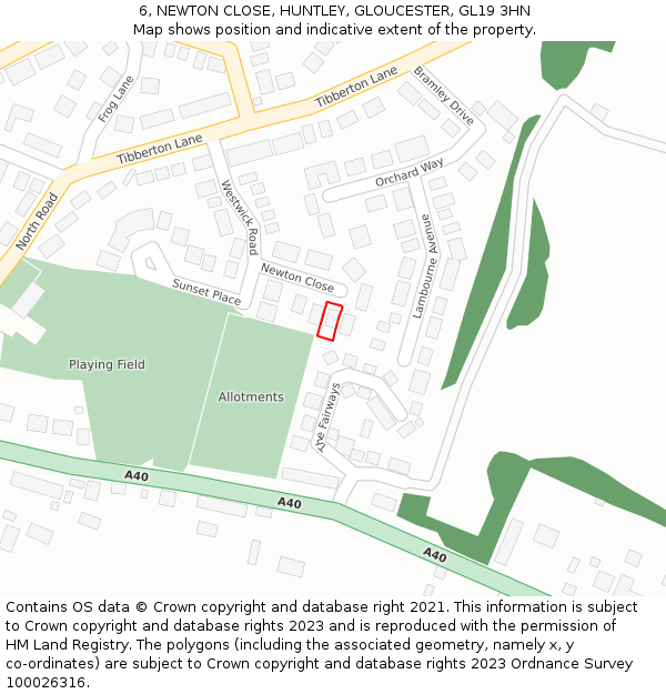 6, NEWTON CLOSE, HUNTLEY, GLOUCESTER, GL19 3HN: Location map and indicative extent of plot