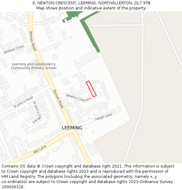 6, NEWTON CRESCENT, LEEMING, NORTHALLERTON, DL7 9TB: Location map and indicative extent of plot
