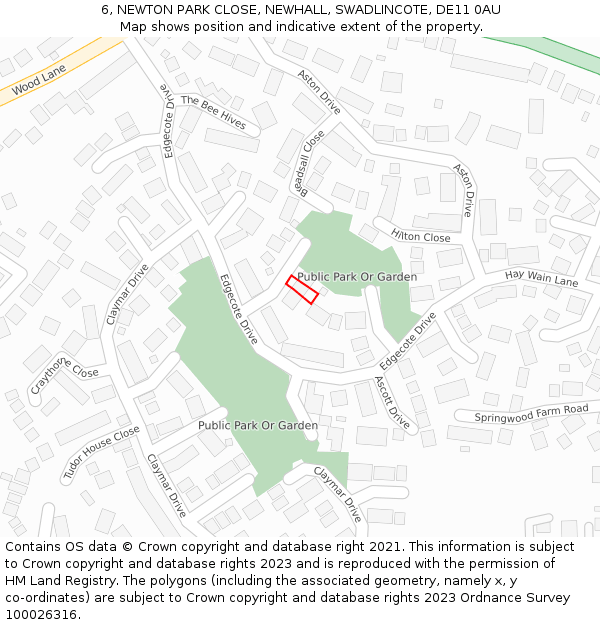 6, NEWTON PARK CLOSE, NEWHALL, SWADLINCOTE, DE11 0AU: Location map and indicative extent of plot