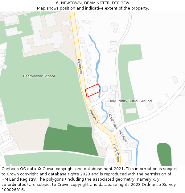 6, NEWTOWN, BEAMINSTER, DT8 3EW: Location map and indicative extent of plot