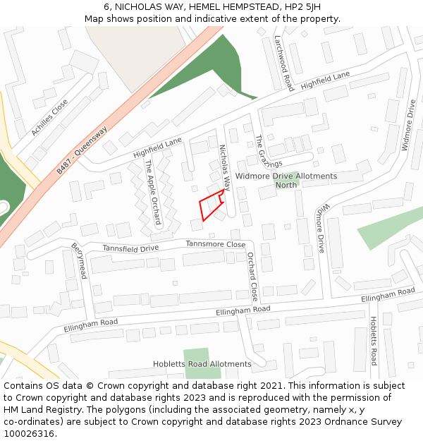 6, NICHOLAS WAY, HEMEL HEMPSTEAD, HP2 5JH: Location map and indicative extent of plot