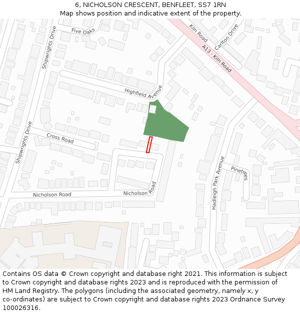 6, NICHOLSON CRESCENT, BENFLEET, SS7 1RN: Location map and indicative extent of plot