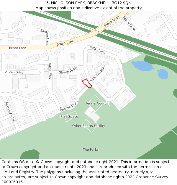 6, NICHOLSON PARK, BRACKNELL, RG12 9QN: Location map and indicative extent of plot