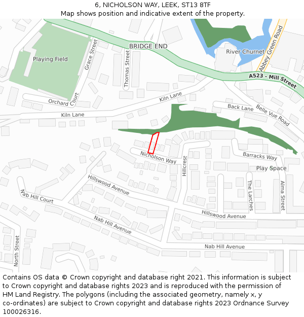 6, NICHOLSON WAY, LEEK, ST13 8TF: Location map and indicative extent of plot