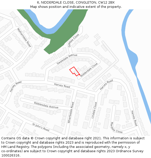 6, NIDDERDALE CLOSE, CONGLETON, CW12 2BX: Location map and indicative extent of plot