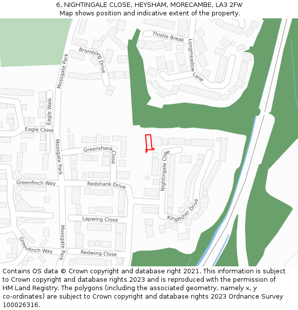 6, NIGHTINGALE CLOSE, HEYSHAM, MORECAMBE, LA3 2FW: Location map and indicative extent of plot