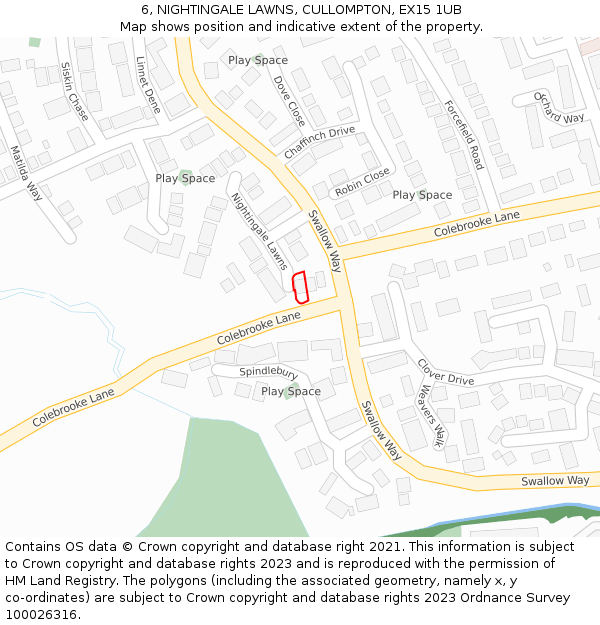 6, NIGHTINGALE LAWNS, CULLOMPTON, EX15 1UB: Location map and indicative extent of plot