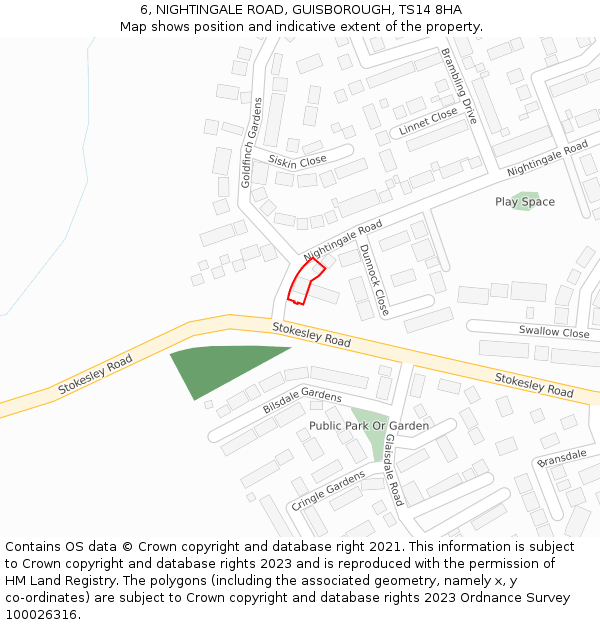 6, NIGHTINGALE ROAD, GUISBOROUGH, TS14 8HA: Location map and indicative extent of plot