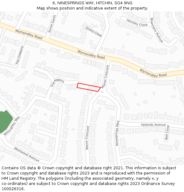 6, NINESPRINGS WAY, HITCHIN, SG4 9NG: Location map and indicative extent of plot