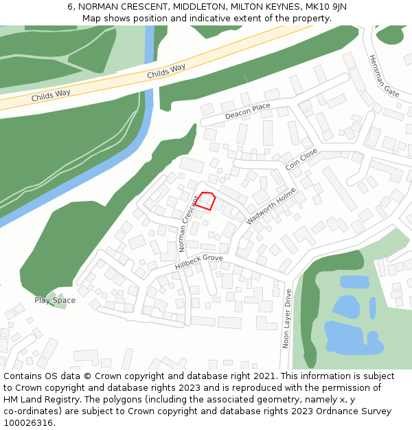 6, NORMAN CRESCENT, MIDDLETON, MILTON KEYNES, MK10 9JN: Location map and indicative extent of plot