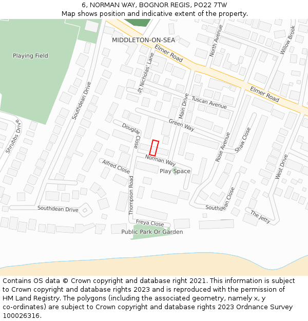 6, NORMAN WAY, BOGNOR REGIS, PO22 7TW: Location map and indicative extent of plot