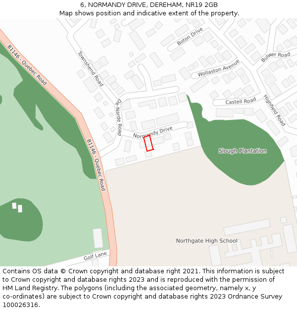 6, NORMANDY DRIVE, DEREHAM, NR19 2GB: Location map and indicative extent of plot