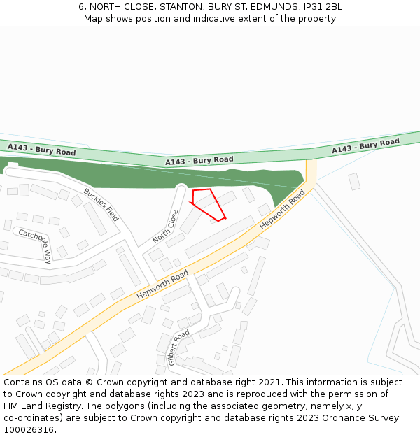 6, NORTH CLOSE, STANTON, BURY ST. EDMUNDS, IP31 2BL: Location map and indicative extent of plot