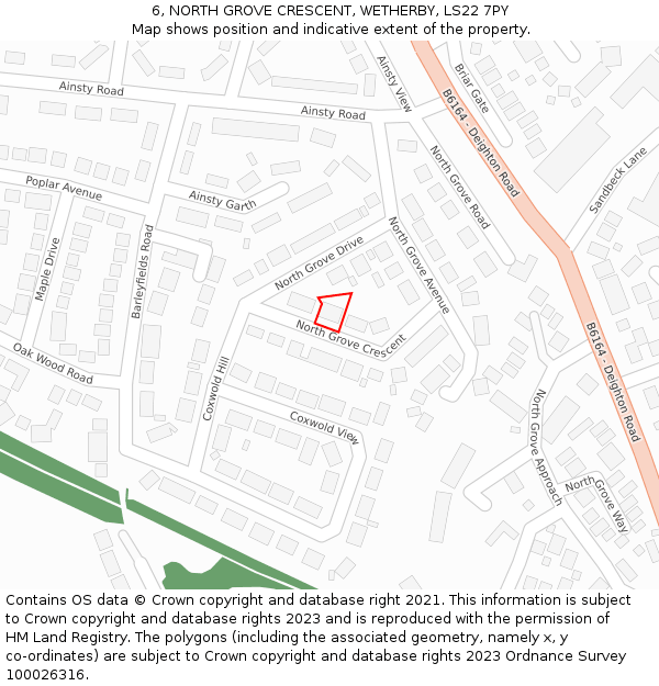 6, NORTH GROVE CRESCENT, WETHERBY, LS22 7PY: Location map and indicative extent of plot