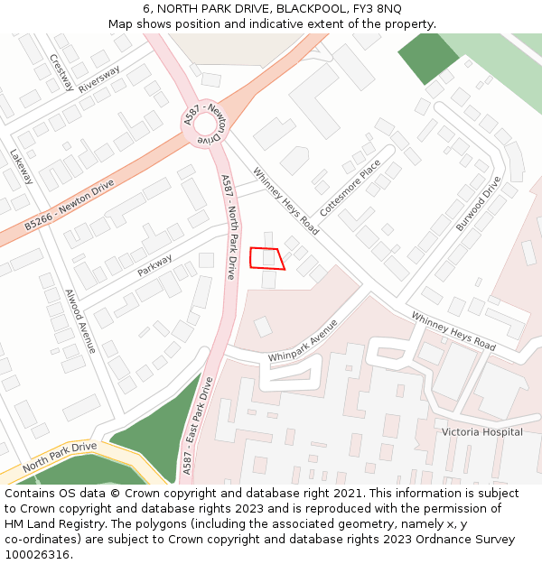 6, NORTH PARK DRIVE, BLACKPOOL, FY3 8NQ: Location map and indicative extent of plot