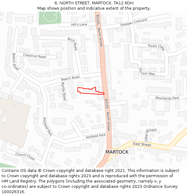 6, NORTH STREET, MARTOCK, TA12 6DH: Location map and indicative extent of plot