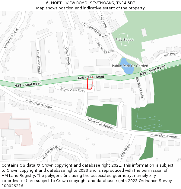 6, NORTH VIEW ROAD, SEVENOAKS, TN14 5BB: Location map and indicative extent of plot