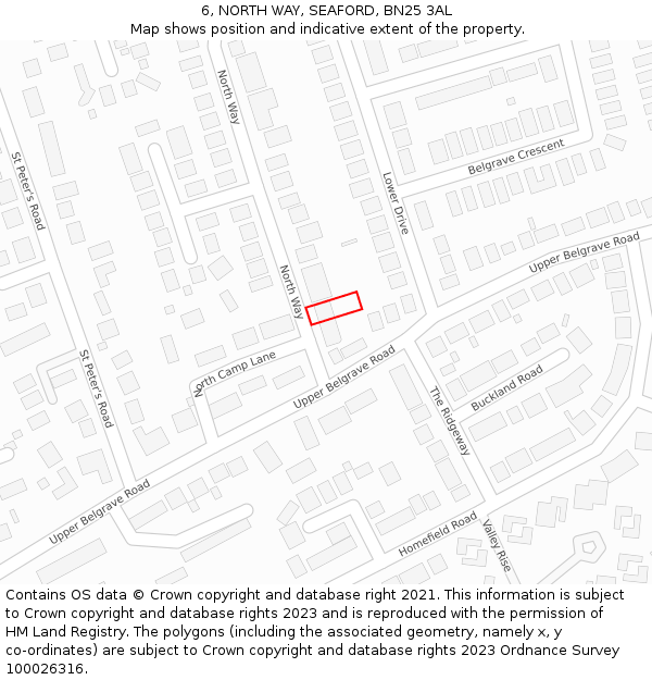 6, NORTH WAY, SEAFORD, BN25 3AL: Location map and indicative extent of plot