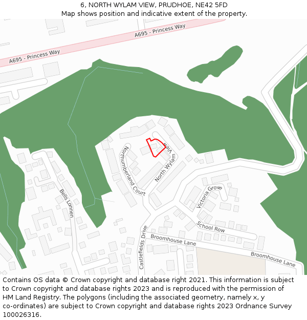 6, NORTH WYLAM VIEW, PRUDHOE, NE42 5FD: Location map and indicative extent of plot