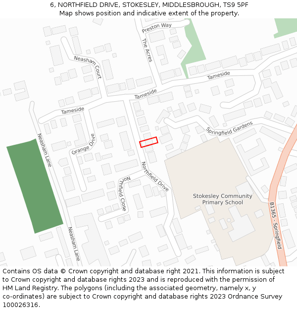 6, NORTHFIELD DRIVE, STOKESLEY, MIDDLESBROUGH, TS9 5PF: Location map and indicative extent of plot