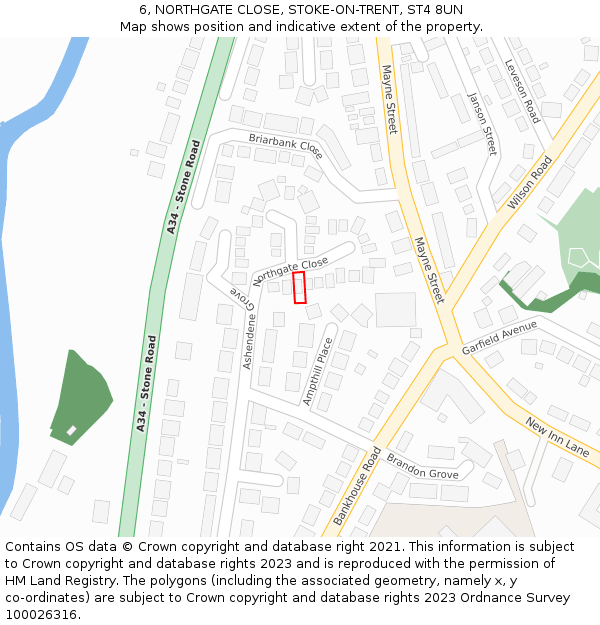 6, NORTHGATE CLOSE, STOKE-ON-TRENT, ST4 8UN: Location map and indicative extent of plot