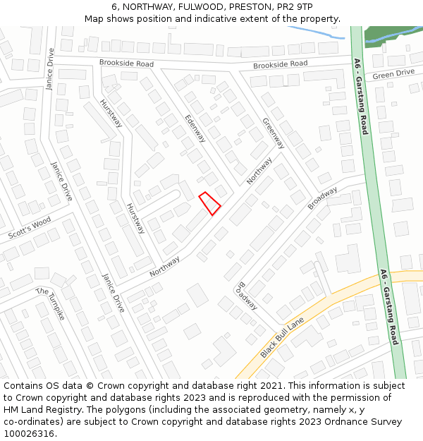 6, NORTHWAY, FULWOOD, PRESTON, PR2 9TP: Location map and indicative extent of plot